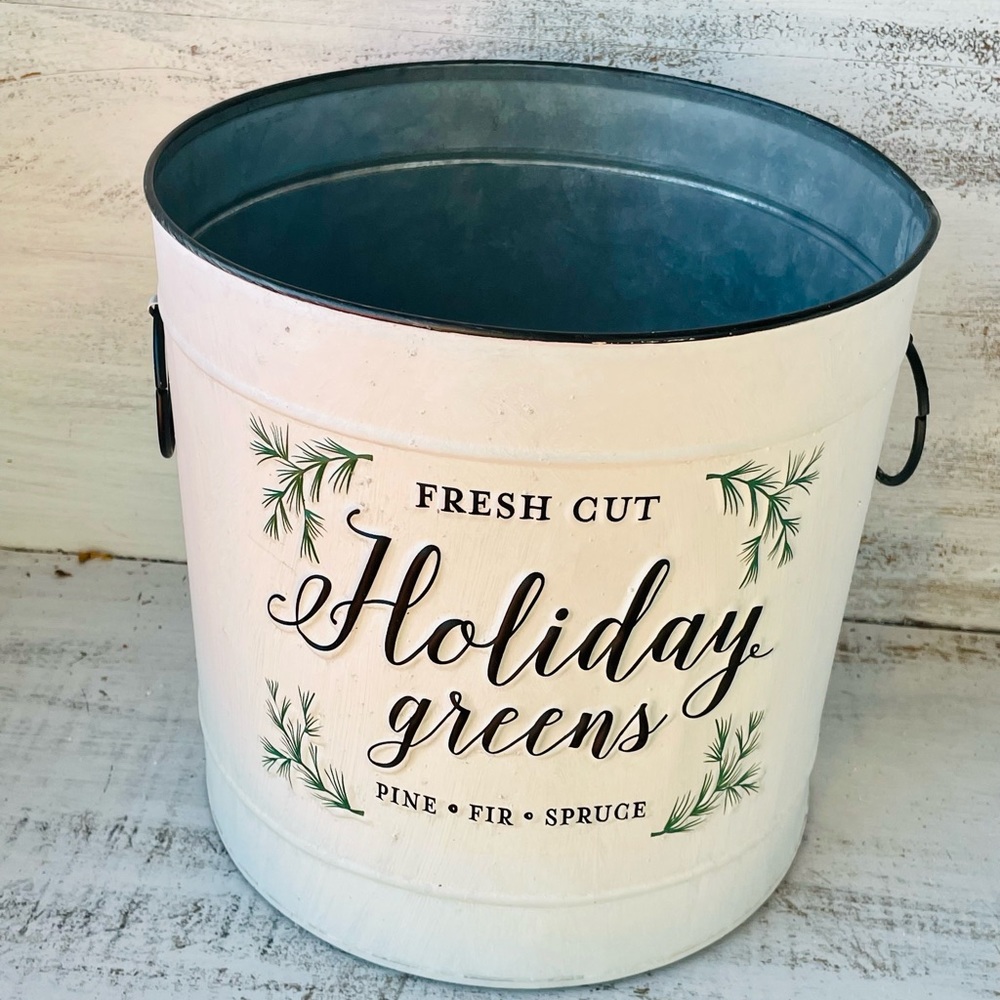 *Holiday Greens Distressed Metal Pails, Set of 2 - Picture 4 of 14